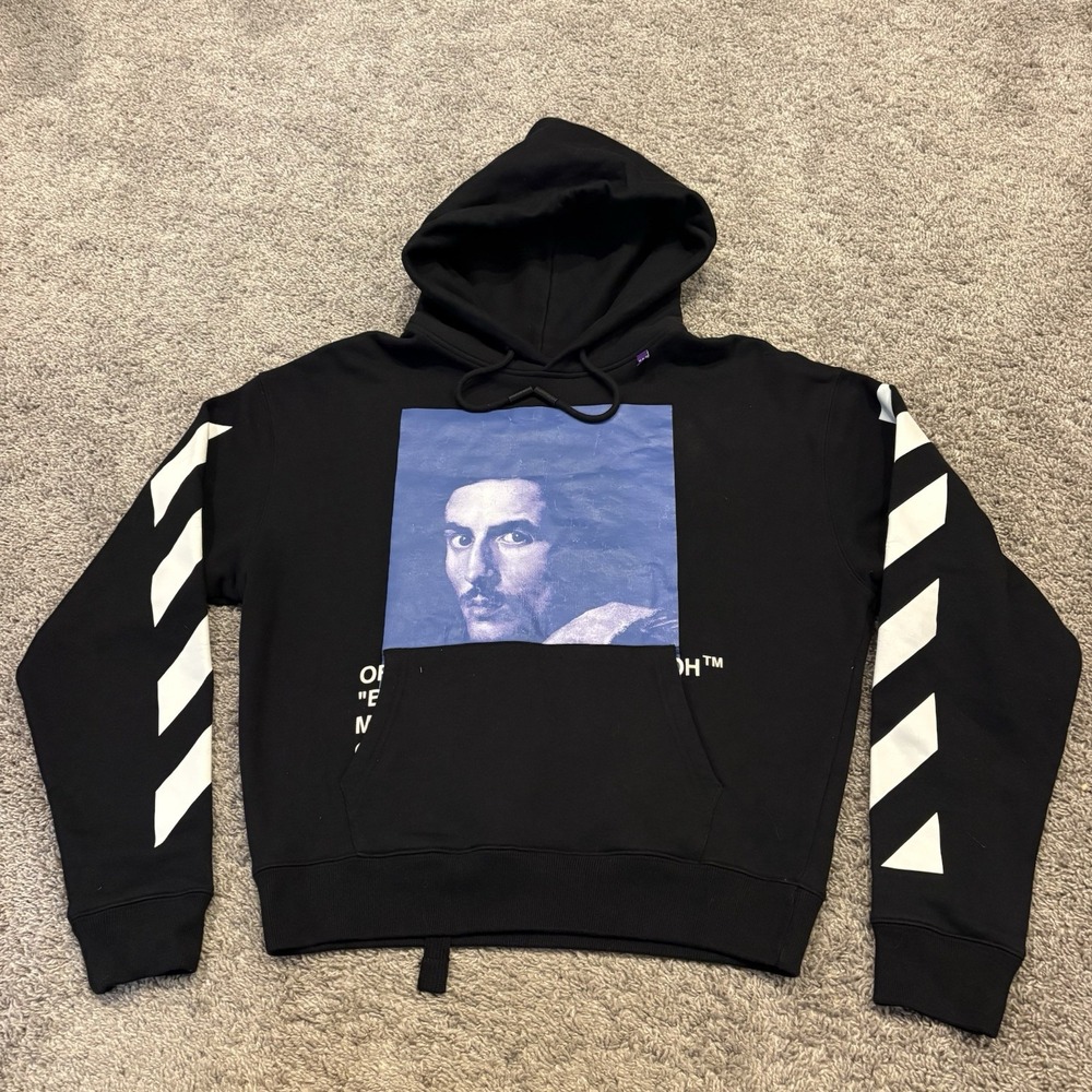 Off-White Virgil Abloh Bernini Graphic Cropped Pullover Hoodie Black Size XS